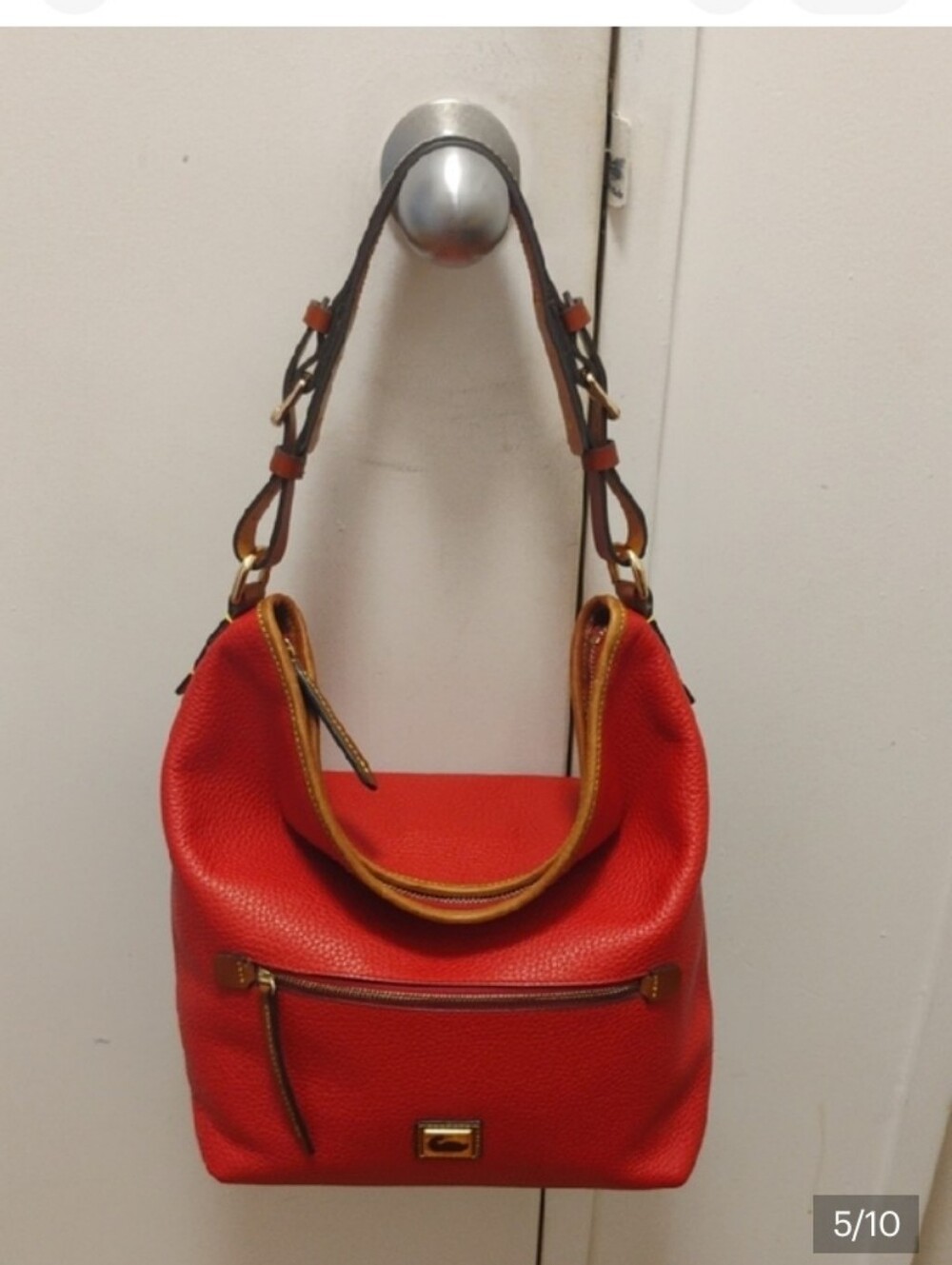 Dooney&burke Red Pebbled Leather Shoulder Bag with Gold Hardware